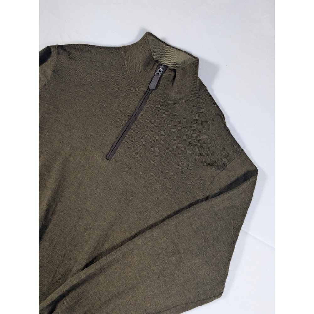 Orvis Sweater Mens M Brown Merino Wool Quarter Zip Mock Neck Pullover 1588